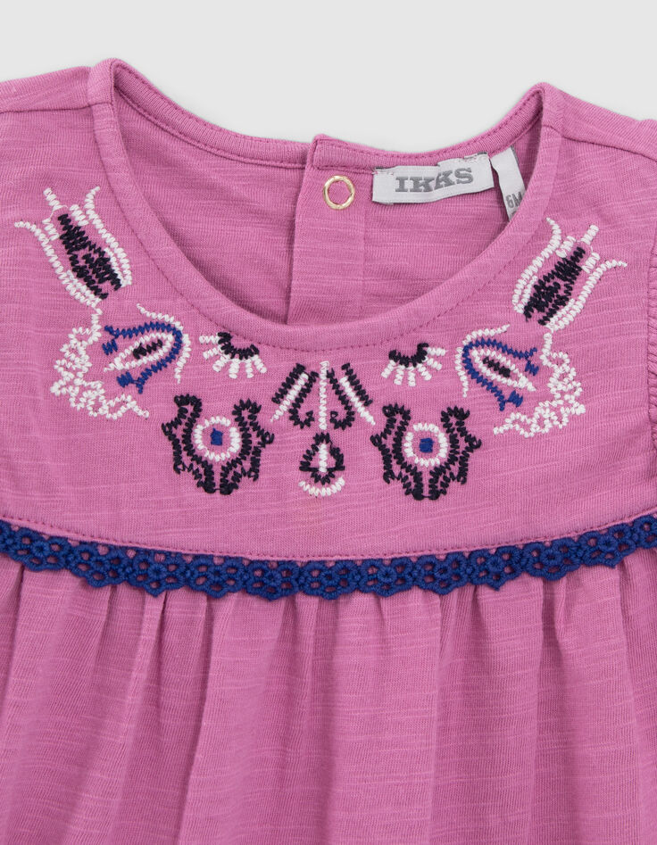 Babymädchen-T-Shirt, Malve, Biobaumwolle, Ethno-Stickmotiv-2