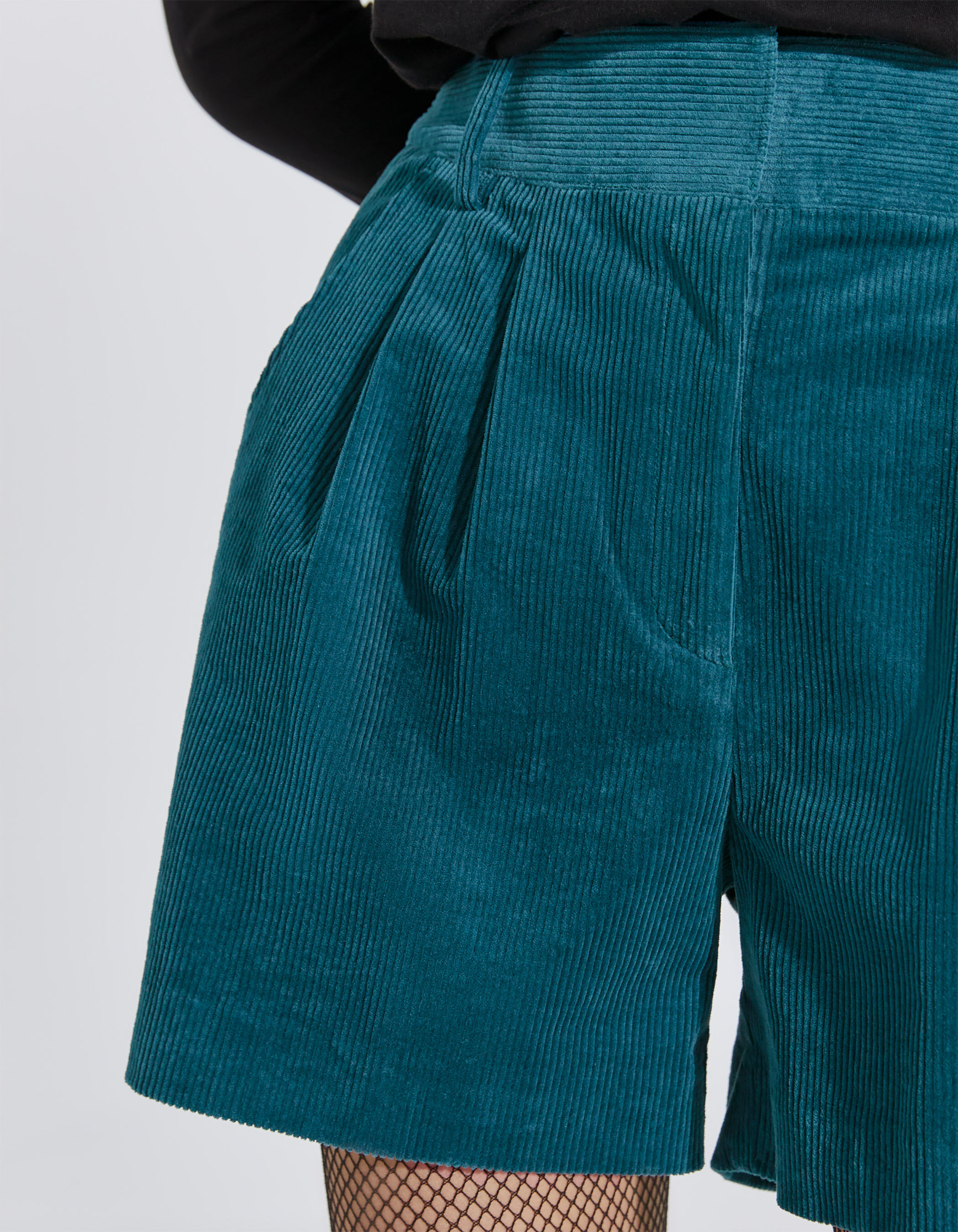 Short court taille haute en velours bleu femme