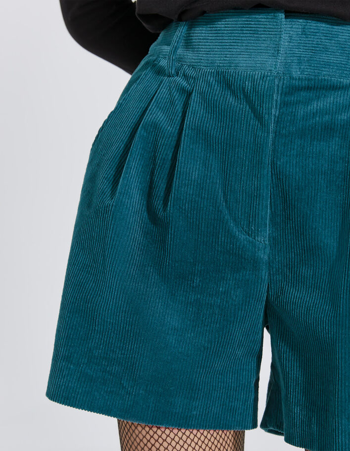 Women’s blue corduroy high-waist short shorts - IKKS