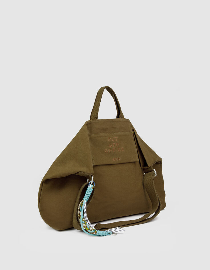 El bolso totebag kaki lona bordado Mujer-3