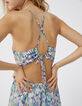 Robe longue écrue dos-nu imprimé ikat losanges Femme-4