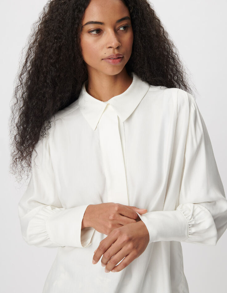 Blouse fluide blanche col chemise Femme-4