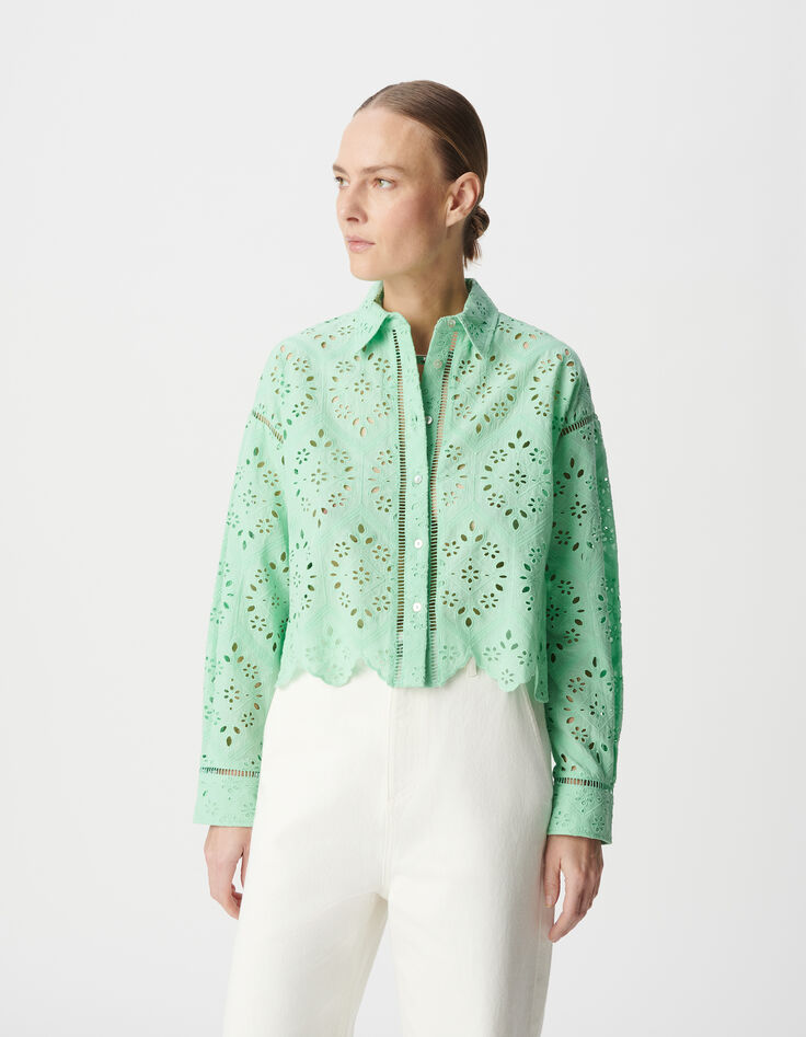 Camisa verde algodón bordado inglés-2 Camisa verde algodón bordado inglés-2