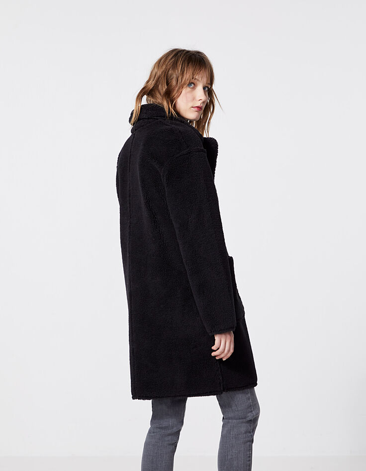 Women’s black faux shearling mid-length coat-3