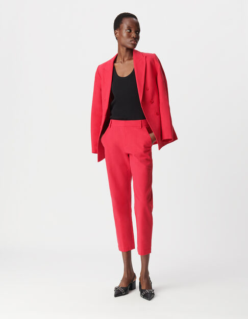 Mujer 7/8 pantalón de traje rojo de lino y algodón - IKKS