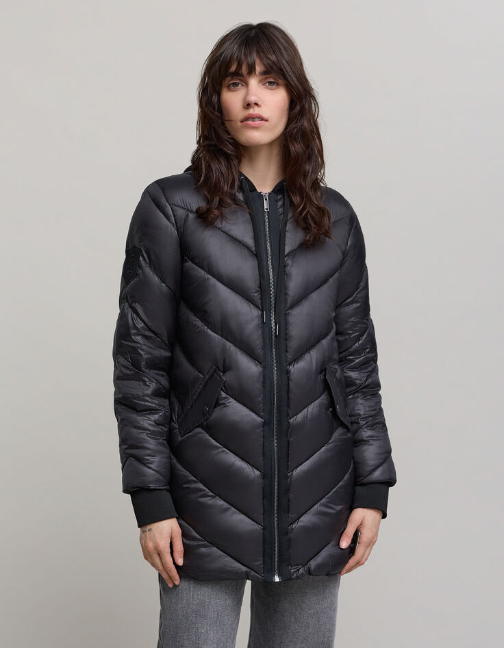 Women’s long light padded jacket+sweatshirt fabric hood-2