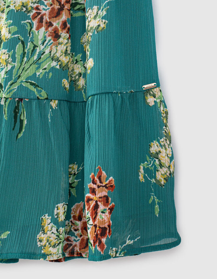 Eucalyptusgroene mini me rok bloemenprint meisjes -2