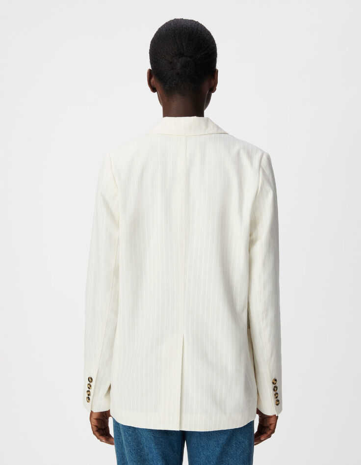 Dames colbert met breed wit motief in krijtstreepmotief-3