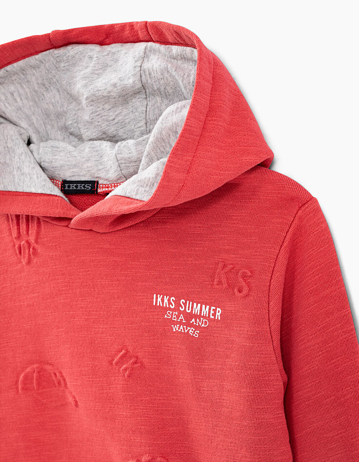 Sweat corail à capuche motifs embossés garçon -2