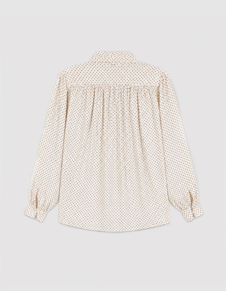 Blouse &eacute;crue satin&eacute;e motif pois col lavalli&egrave;re Femme-8