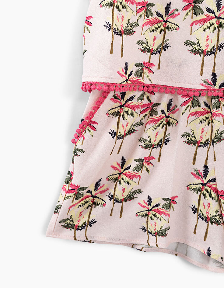 Combi short rose pâle imprimé palmiers fille-2 Combi short rose pâle imprimé palmiers fille-2