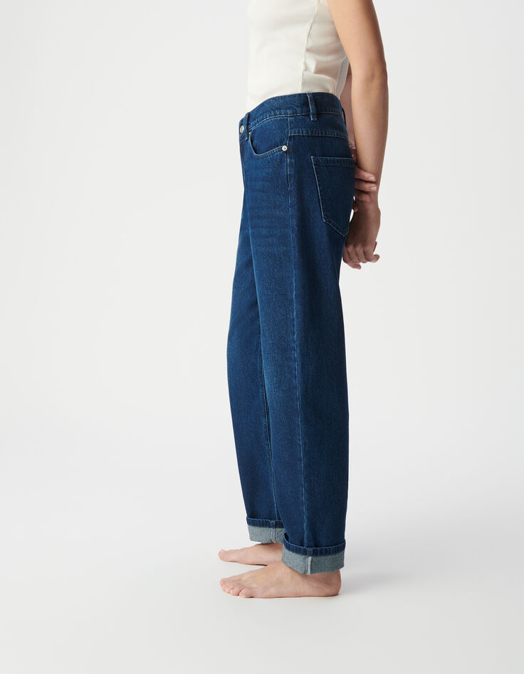 Damesblauwe boyfriendjeans met bijsnijding-4
