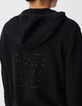 Women's black hooded cardigan knitted with rhinestone numbers on back-4
