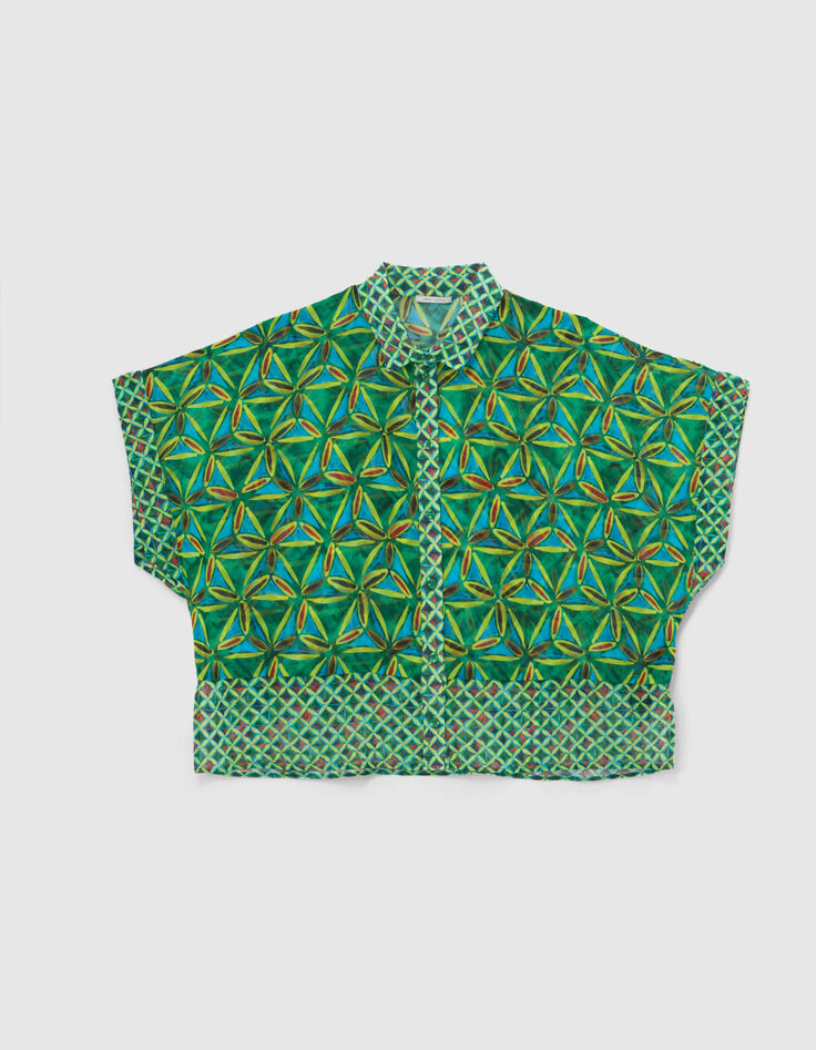 Muntgroen overhemd gerecycleerd paradise print Dames-6