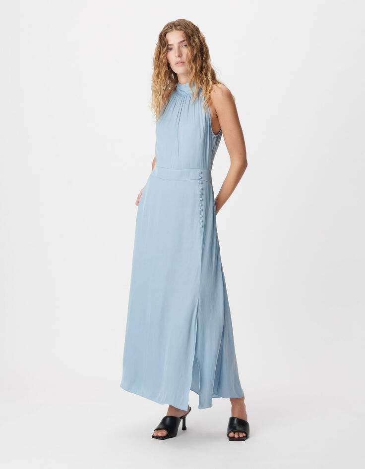 Women's satin sky blue sleeveless maxi dress-1