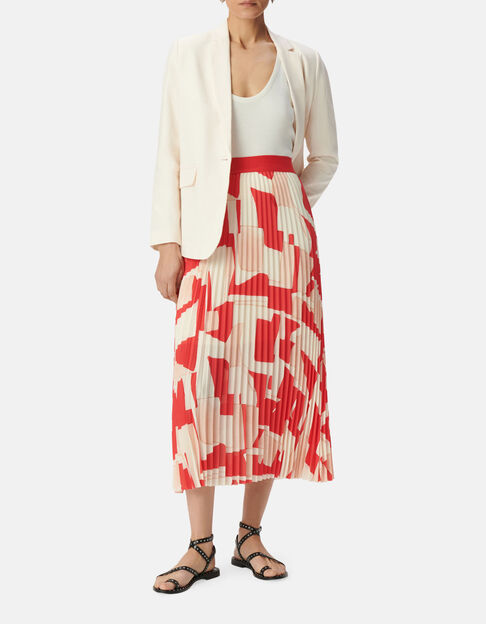 Jupe longue rouge pliss&eacute;e imprim&eacute; g&eacute;om&eacute;trique Femme - IKKS