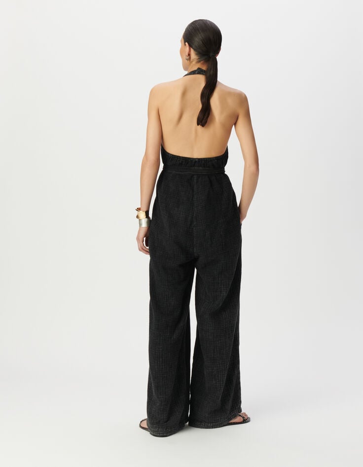 Combinaison dos-nu grise coton bio à ceinturer Femme-2 Combinaison dos-nu grise coton bio à ceinturer Femme-2