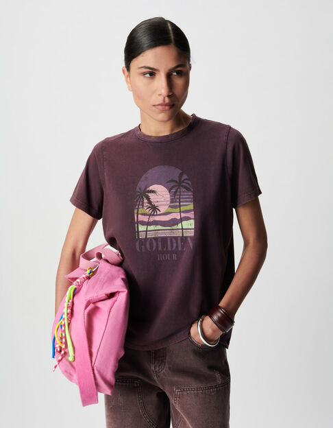 Tee-shirt col V magnum coton bio visuel palmiers Femme - IKKS