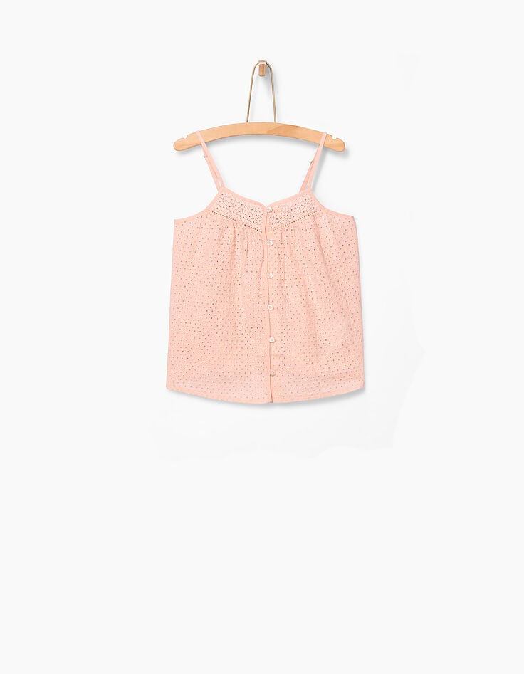 Girls’ pastel pink eyelet embroidery camisole-1