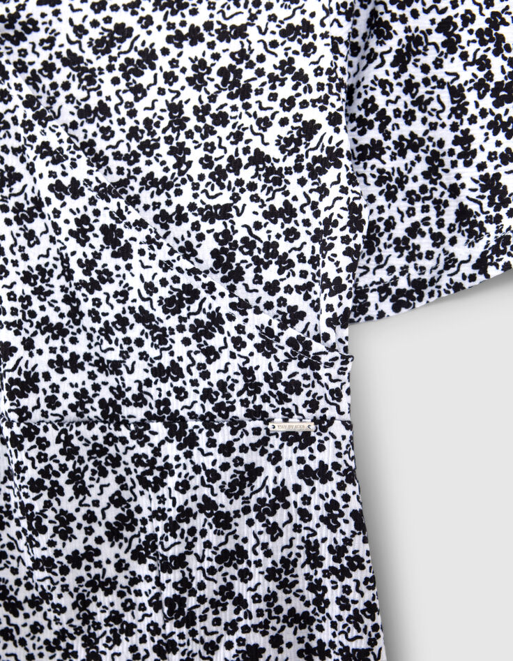 Cremeweißes langes Mädchenkleid mit schwarzem Blumenprint-5