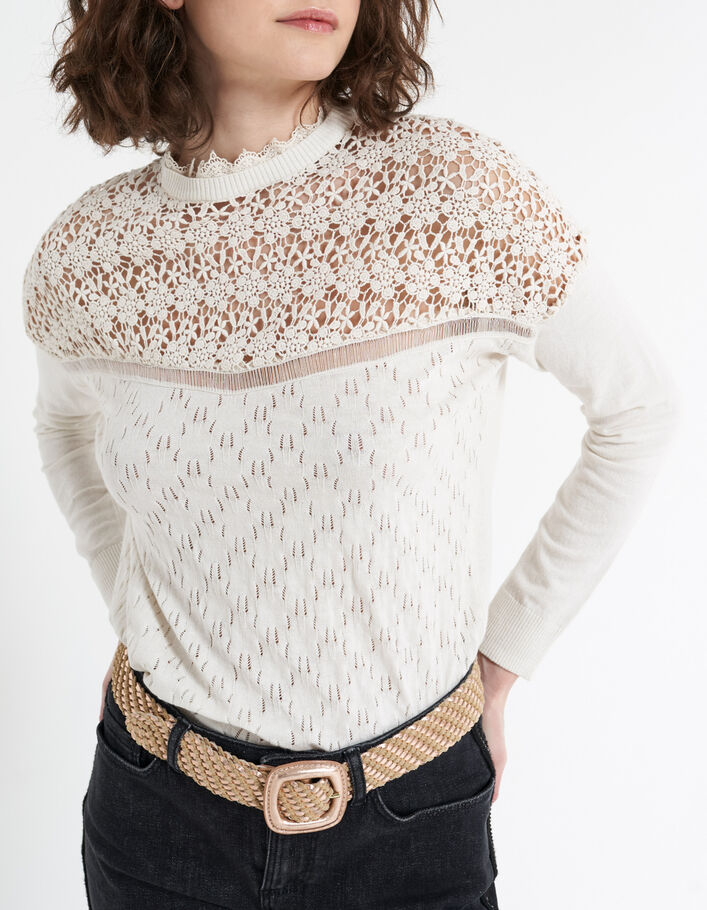 I.Code ecru knit sweater with lace - I.CODE