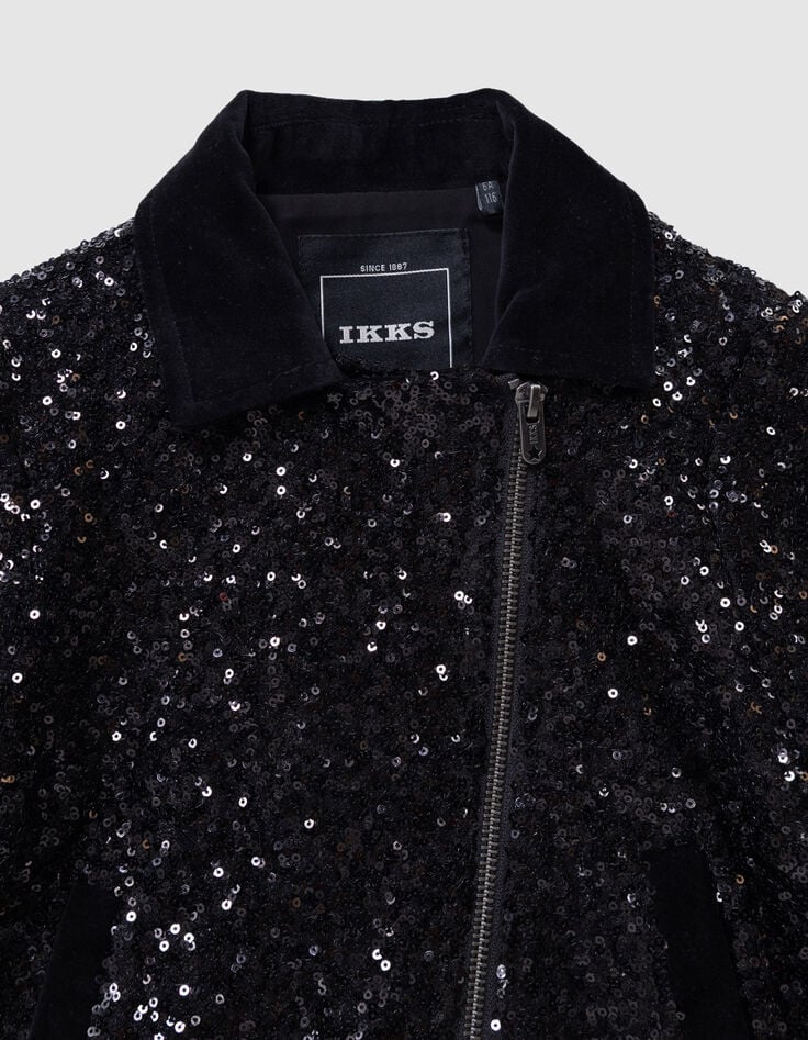 Girls’ black sequinned biker jacket-5 Girls’ black sequinned biker jacket-5