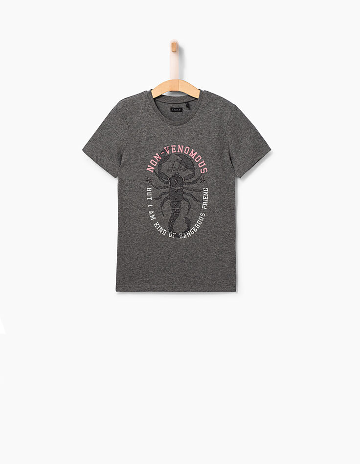 Tee-shirt gris foncé brodé scorpion garçon -1