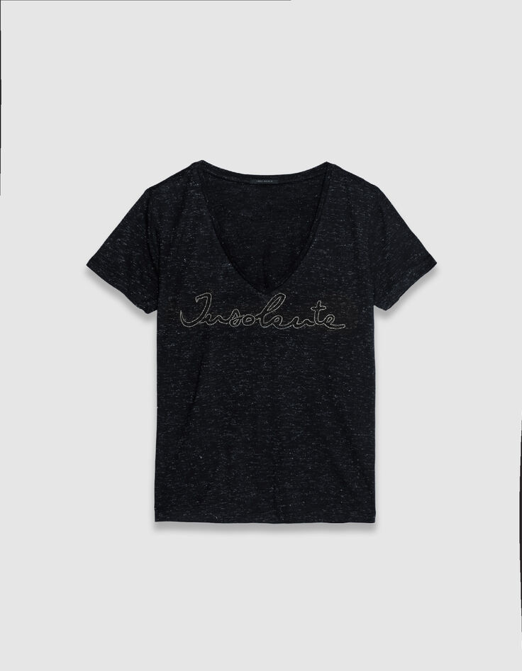 Women's navy lurex micro-bead embroidered message tee-shirt-5