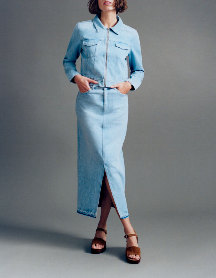 Hellblauer Damen-Jeans-Midirock aus Bio-Baumwolle-3