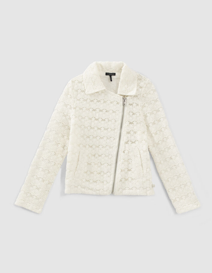 Veste blanc cassé esprit motard en dentelle fille-1
