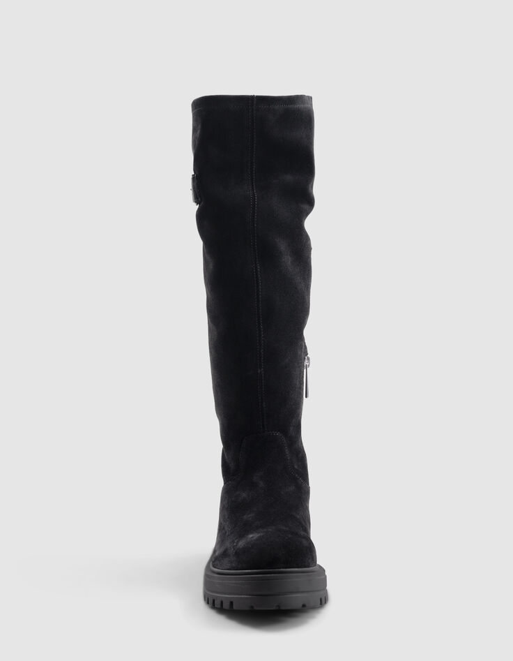 Bottes noires cuir velours détail boucle Femme-3