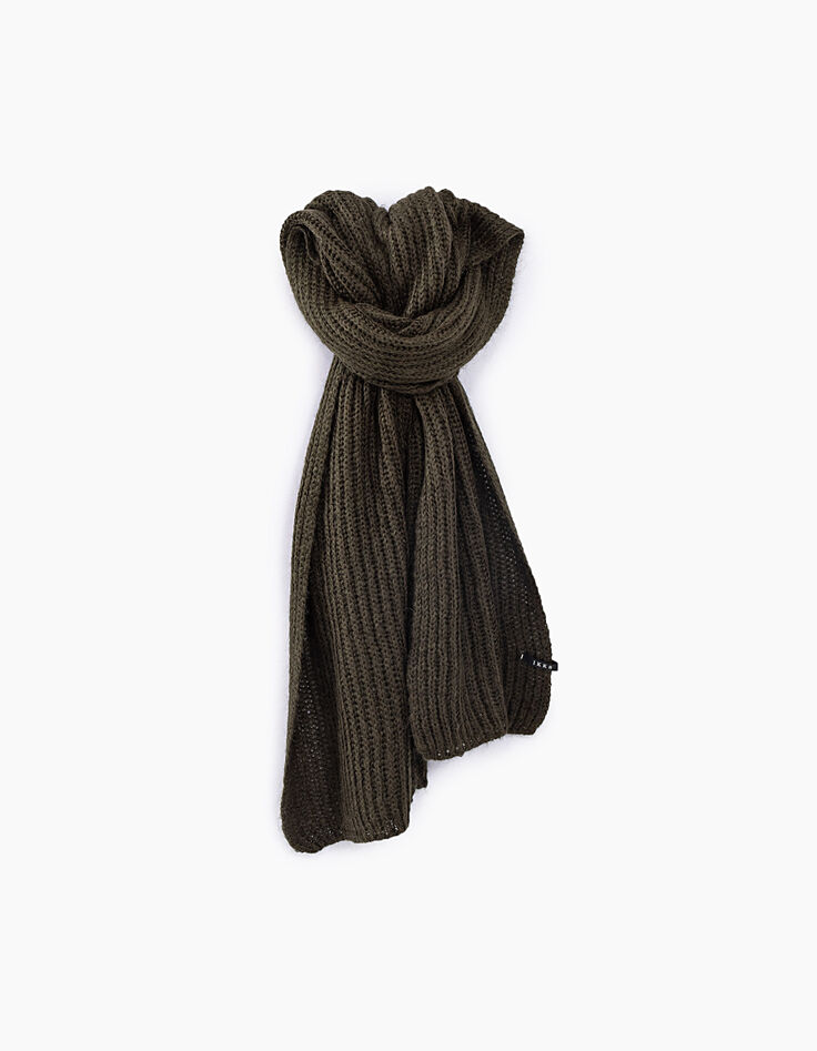 Khaki Damenschal aus Flauschstrick-1