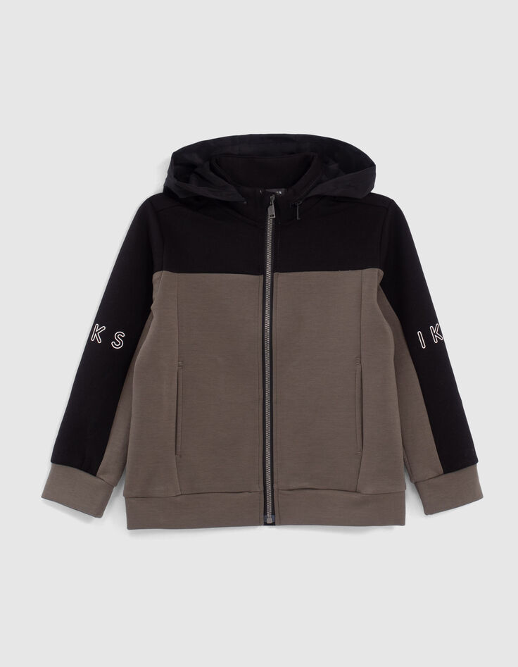 Sportvest zwart en grijs kap twee materialen jongens -3