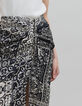 Falda negra fruncida estampado patchwork pa&ntilde;uelo Mujer-7