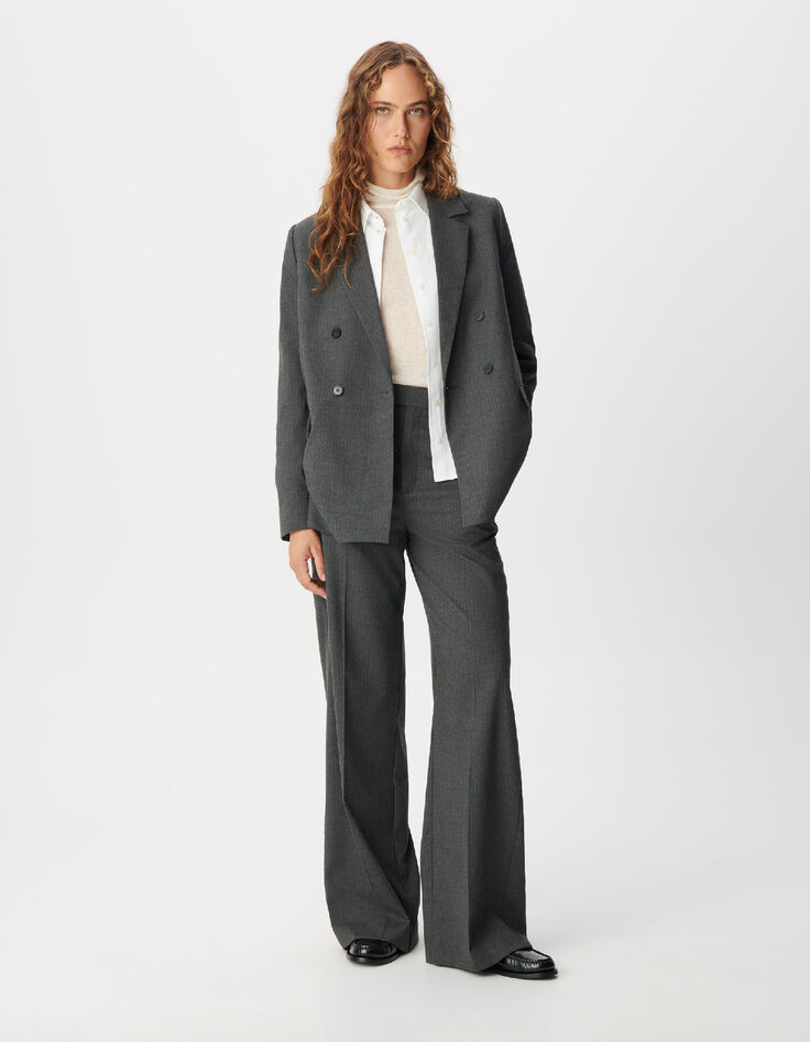 Veste de tailleur grise motif fines rayures Femme-6