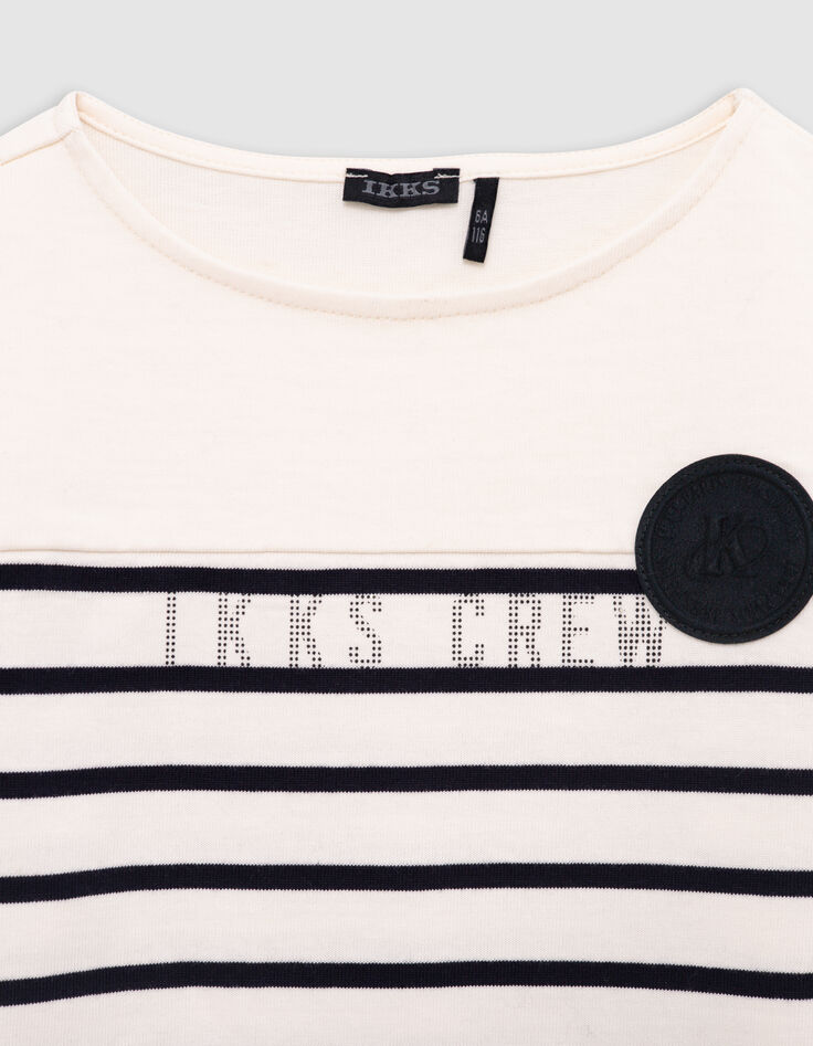 T-shirt in ecru met contrasterende mouwen voor jongens-2