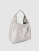 Sac Hobo argent&eacute; cuir tress&eacute; Taille L Femme-2