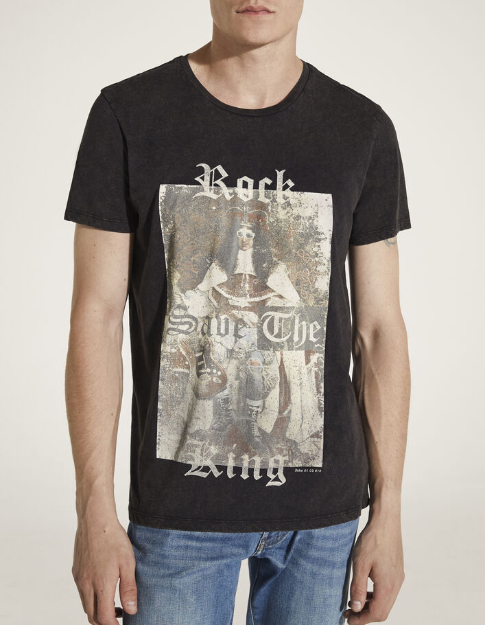 Men’s black T-shirt with king-rocker image - IKKS