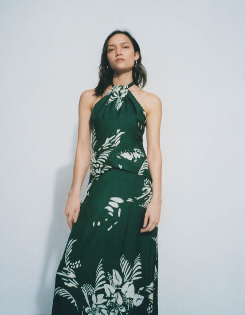 Pure Edition-Groene jurk blote rug Jungle Vibe print Dames