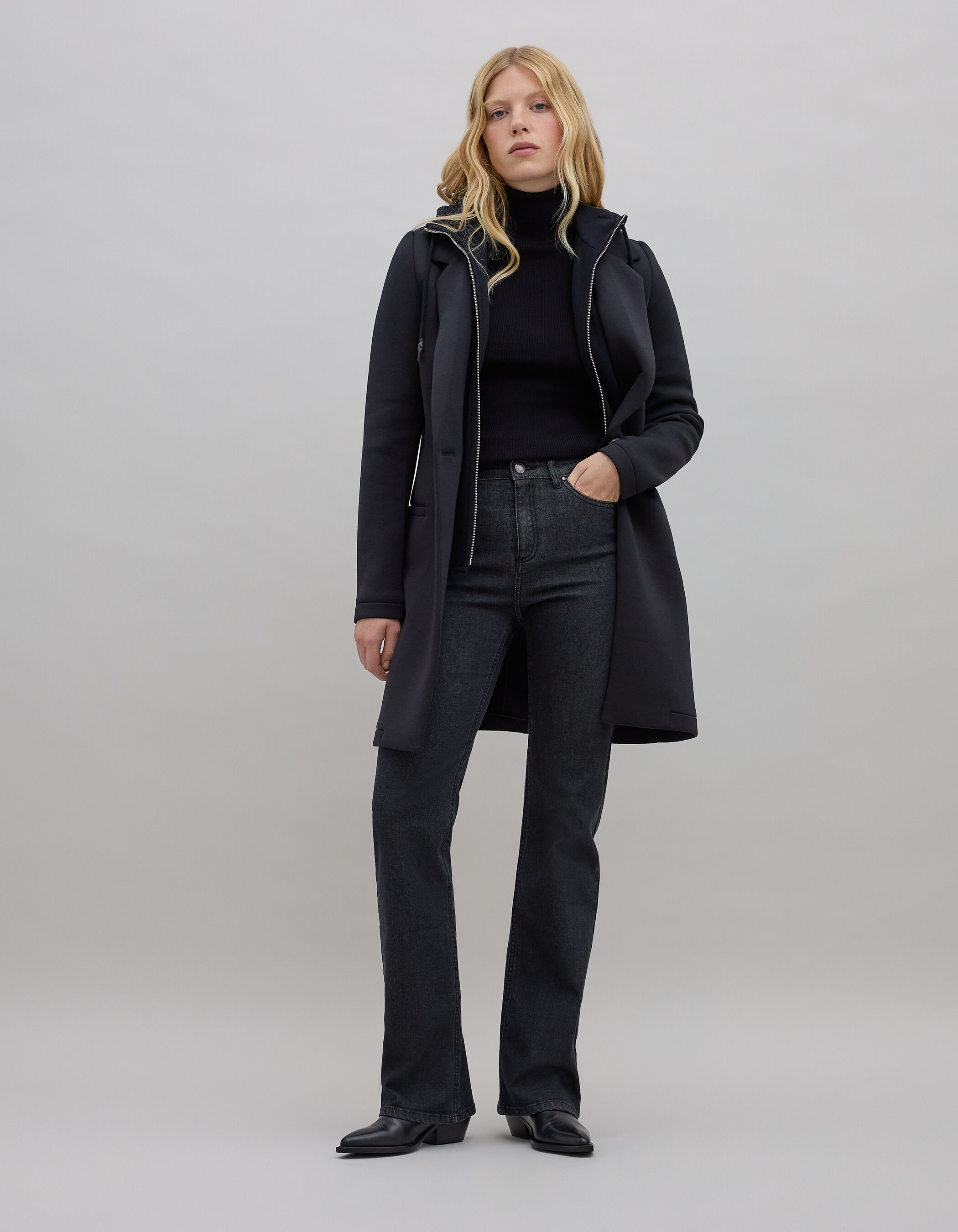 Manteau mi long neoprene noir femme IKKS