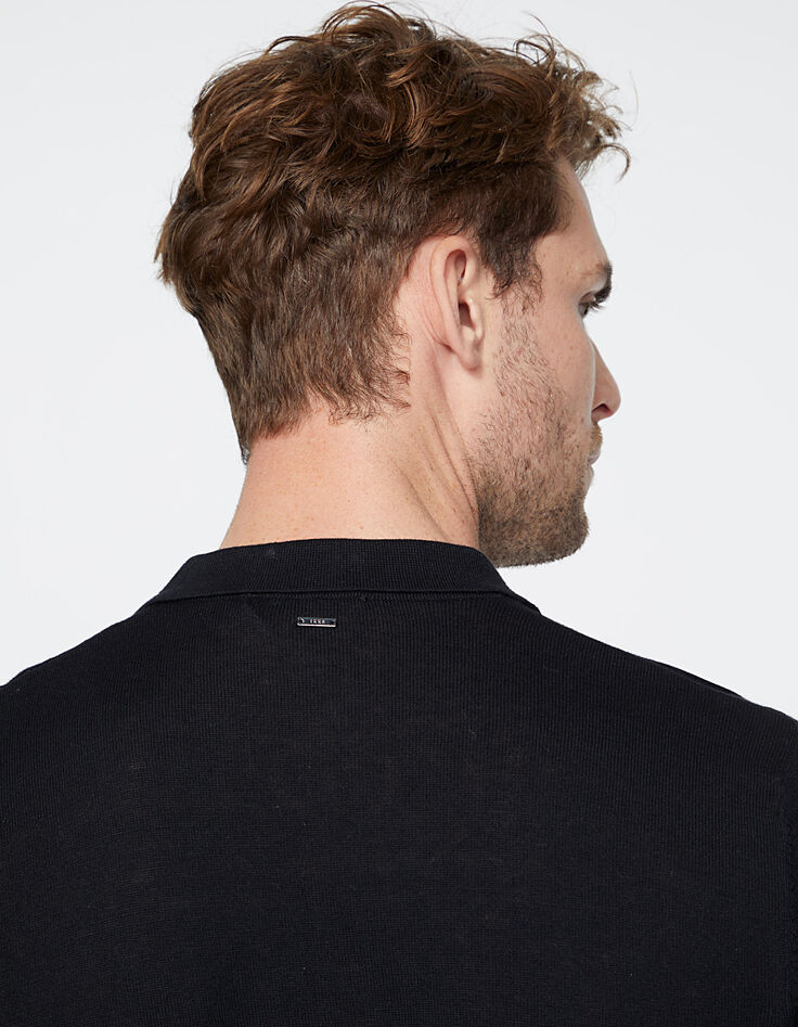 Men’s black knit long sleeve polo shirt-5
