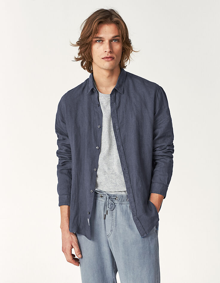 Chemise SLIM bleu stone en lin Homme-1