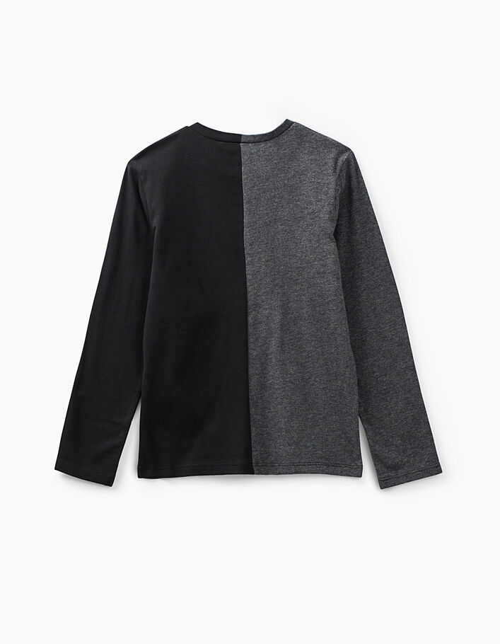 Camiseta bicolor gris con print y negro bordado niño   - IKKS