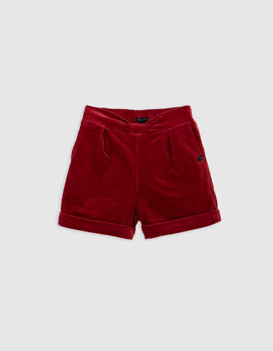 Pantalón corto de niña de pana burdeos con lazo y cinturón - IKKS