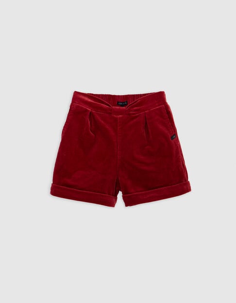 Pantalón corto de niña de pana burdeos con lazo y cinturón - IKKS