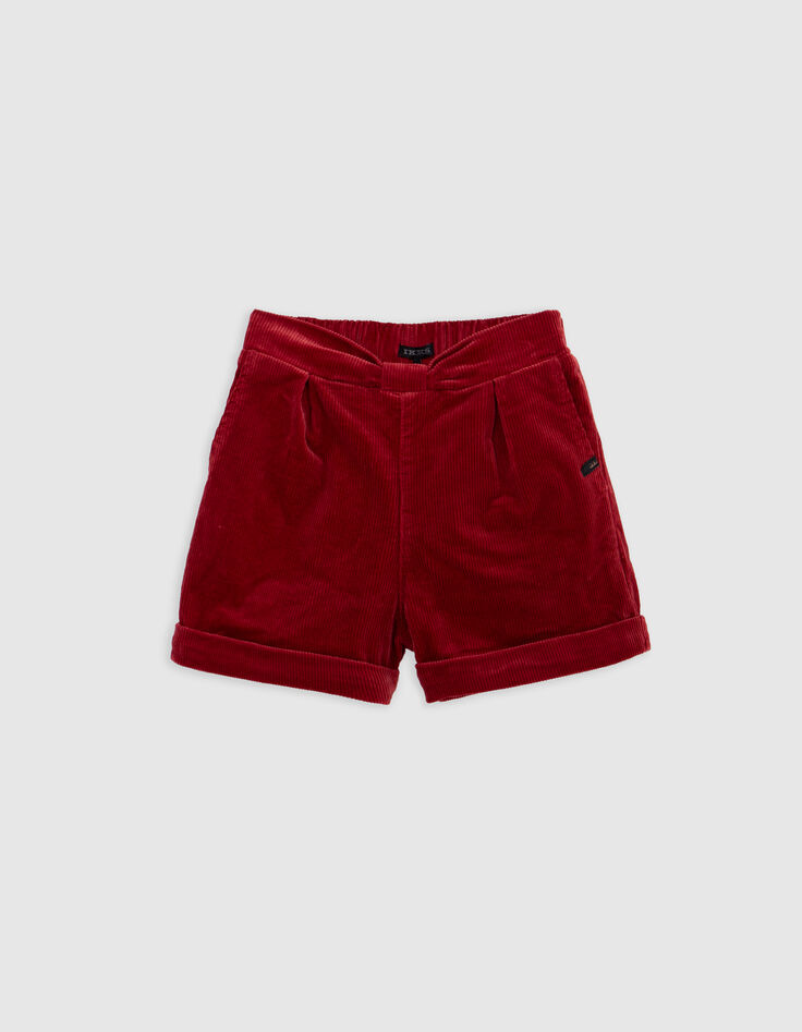 Pantalón corto de niña de pana burdeos con lazo y cinturón-1