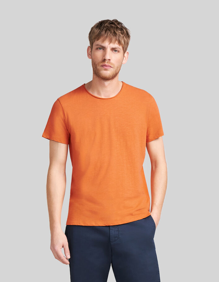 Men’s orange organic cotton Essential round-neck T-shirt - IKKS