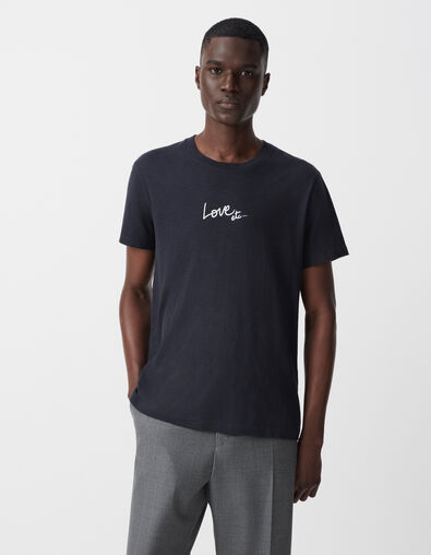 Men's navy organic cotton T-shirt with love slogan - IKKS