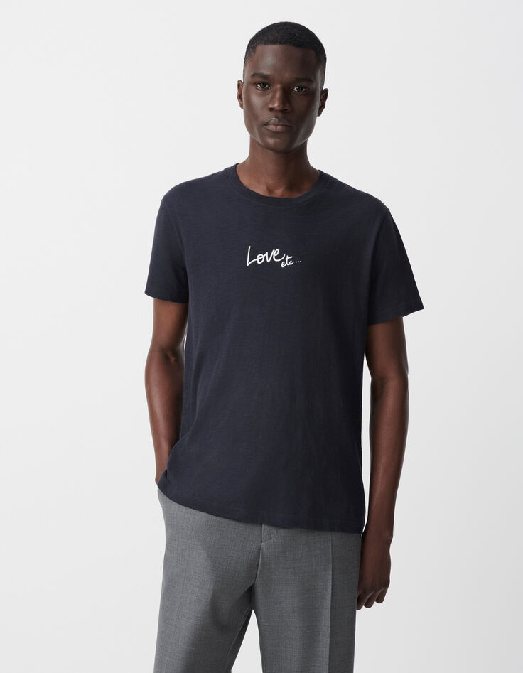 T-shirt marine coton bio message d'amour Homme-2