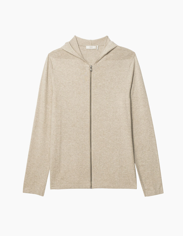 Cárdigan beige cremallera y capucha Hombre-7